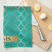 Quatrefoil Türkis-Blau-u. Brown-Farbmischungen Geschirrtuch (Viertel Falte)