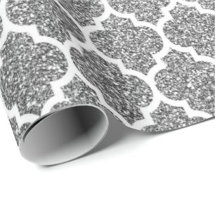 Quatrefoil weißer Kunst-Deko-grauer silberner Geschenkpapier