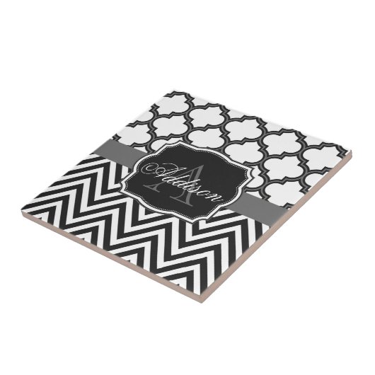 Quatrefoil Zickzack Monogramm Fliese (Seite)