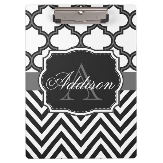 Quatrefoil Zickzack Monogramm Klemmbrett (Vorderseite)