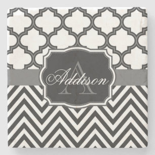 Quatrefoil Zickzack Monogramm Steinuntersetzer