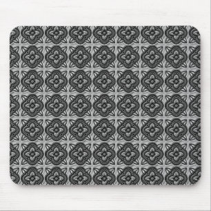 Quatrefoils Schwarzes auf Silber Mousepad