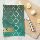 Quatrefolie Aquamarin und Dunkelbraune Mischung Geschirrtuch (Viertel Falte)