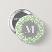 Quatrefolie Fleur-De-Lis Mint Green Gray Monogram Button (Vorne & Hinten)