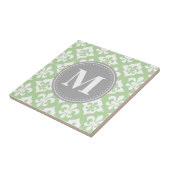 Quatrefolie Fleur-De-Lis Mint Green Gray Monogram Fliese (Seite)