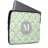 Quatrefolie Fleur-De-Lis Mint Green Gray Monogram Laptopschutzhülle (Vorne Rechts)