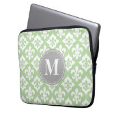 Quatrefolie Fleur-De-Lis Mint Green Gray Monogram Laptopschutzhülle (Vorderseite Links)