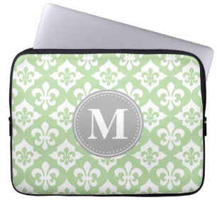 Quatrefolie Fleur-De-Lis Mint Green Gray Monogram Laptopschutzhülle