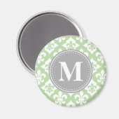 Quatrefolie Fleur-De-Lis Mint Green Gray Monogram Magnet (Vorderseite/Rückseite)