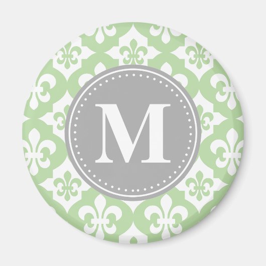 Quatrefolie Fleur-De-Lis Mint Green Gray Monogram Magnet (Vorne)