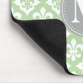 Quatrefolie Fleur-De-Lis Mint Green Gray Monogram Mousepad (Ecke)