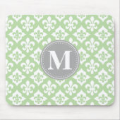 Quatrefolie Fleur-De-Lis Mint Green Gray Monogram Mousepad (Vorne)