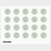 Quatrefolie Fleur-De-Lis Mint Green Gray Monogram Runder Aufkleber (Blatt)
