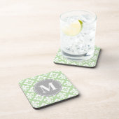 Quatrefolie Fleur-De-Lis Mint Green Gray Monogram Untersetzer (Rechte Seite)