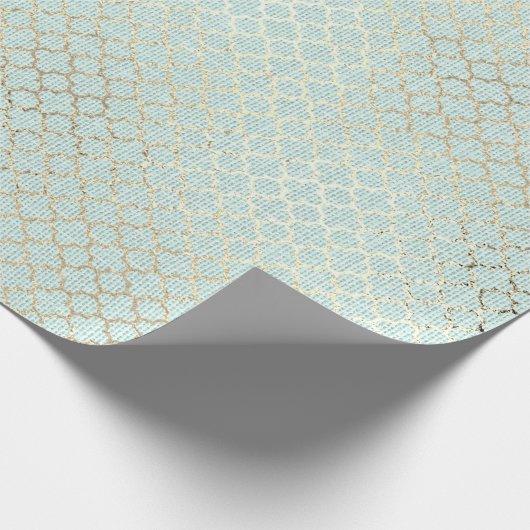 Quatrefolie Foxier Gold Minze Grünpastellstoff Geschenkpapier (Ecke)