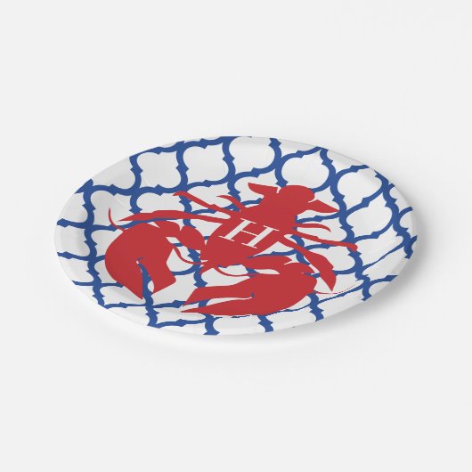 Quatrefolie Hummer Monogram Party Teller (Schrägansicht)