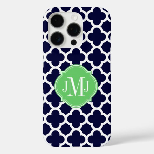 Quatrefolie Navy Blue and White Muster Monogram Case-Mate iPhone Hülle (Rückseite)