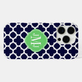 Quatrefolie Navy Blue and White Muster Monogram Case-Mate iPhone Hülle (Rückseite (Horizontal))