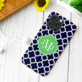 Quatrefolie Navy Blue and White Muster Monogram iPhone 13 Pro Hülle