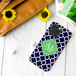 Quatrefolie Navy Blue and White Muster Monogram iPhone 13 Pro Hülle