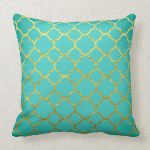 Quatrefolien Gold Muster Aquamarin Blue Seafoam La Kissen
