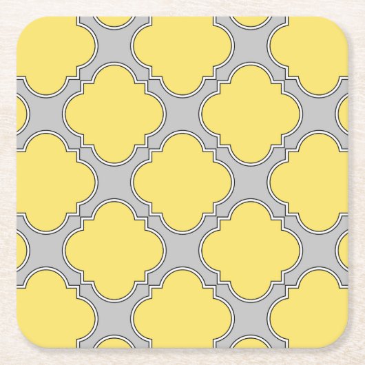 Quatrefoliengelb und grau rechteckiger pappuntersetzer (Vorderseite)