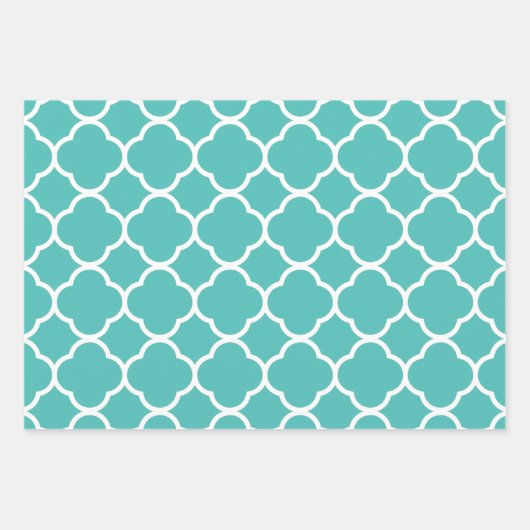 Quatrefolienmuster Aquamarines Weißes Gitter Weihn Geschenkpapier Set (Vorderseite 3)