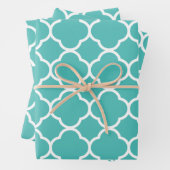 Quatrefolienmuster Aquamarines Weißes Gitter Weihn Geschenkpapier Set (Beispiel)