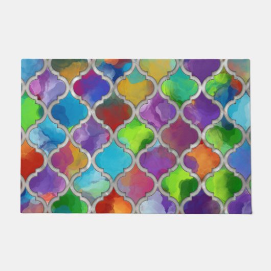 Quatrefolienmuster - Farbige Wasserfarbe Fußmatte (Vorderseite)