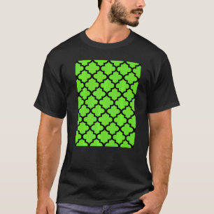 Quatrefolienmuster in Schwarz-Kontur auf Vivid Gre T-Shirt