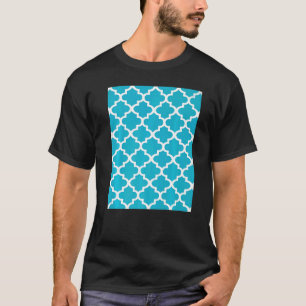 Quatrefolienmuster in weißer Kontur auf blau T-Shirt
