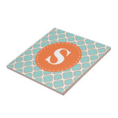 Quatrefolienmuster Türkis Orange mit Monogramm Fliese (Seite)