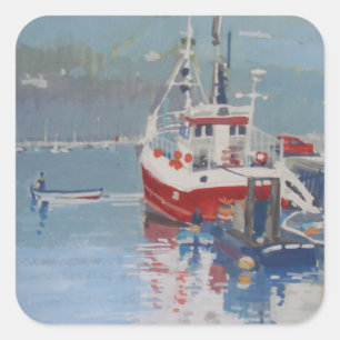 Quay Salcombe Fisherman Quadratischer Aufkleber