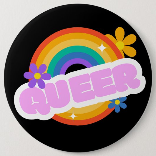 Que. LGBT+Stolz. Button (Vorderseite)