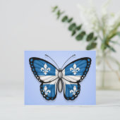 Quebec Butterfly Flag auf blau Postkarte (Stehend Vorderseite)