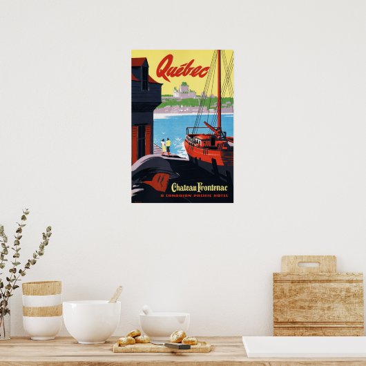QUEBEC Canada Chateau Frontenac Ship Harbor Travel Poster (Küche)