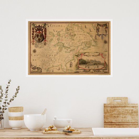 Quebec Canada Early Map 1688 Poster (Küche)
