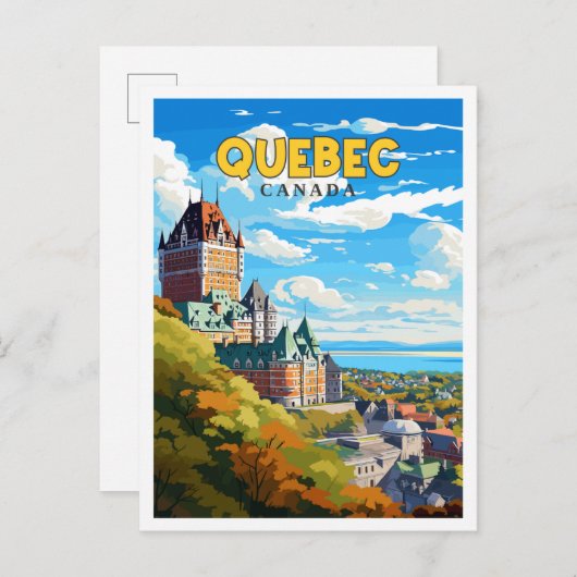 Quebec Canada Vintage Reise Illustration Postkarte (Vorne/Hinten)