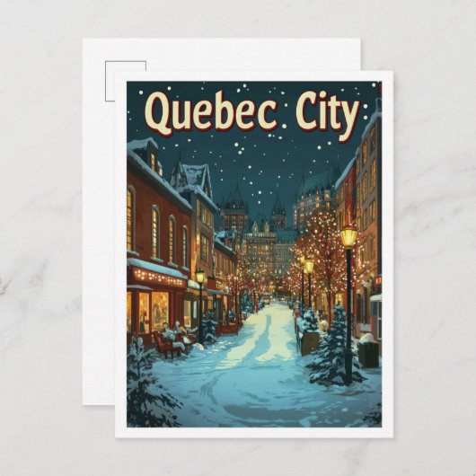 Quebec City Canada Art Vintage Travel Illustration Postkarte (Vorne/Hinten)