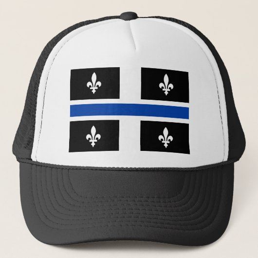 Quebec Flag Blue Line Fleur de Lys Graphic Art auf Truckerkappe (Vorderseite)