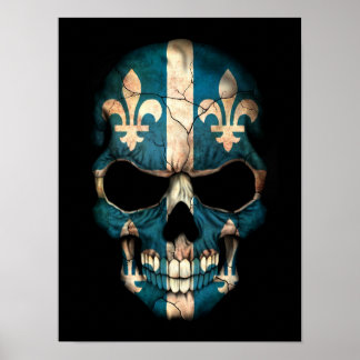 Quebec Flag Skull auf Schwarz Poster