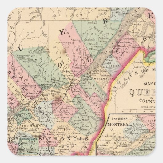 Quebec Map von Mitchell Quadratischer Aufkleber (Vorderseite)
