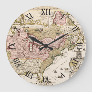 Quebec/Nouvelle-France medieval french map America Große Wanduhr