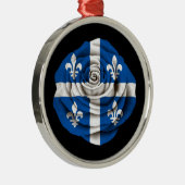 Quebec-Rosen-Flagge auf Schwarzem Silbernes Ornament (Rechts)