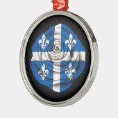 Quebec-Rosen-Flagge auf Schwarzem Silbernes Ornament (Links)