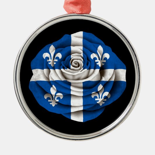Quebec-Rosen-Flagge auf Schwarzem Silbernes Ornament (Vorne)