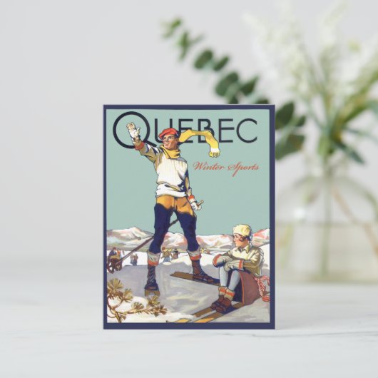 Quebec, Wintersport in Kanada, Paar auf Ski Postkarte (Stehend Vorderseite)
