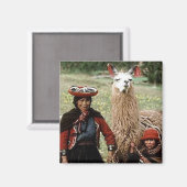 Quechua-Frau mit zwei Llamas-Fotos Magnet (Vorderseite/Rückseite)