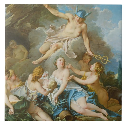 Quecksilber, der den Säugling Baccus an die Nymphe Fliese (Vorderseite)