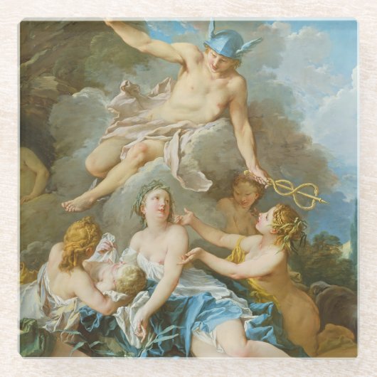 Quecksilber, der den Säugling Baccus an die Nymphe Glasuntersetzer (Vorderseite)